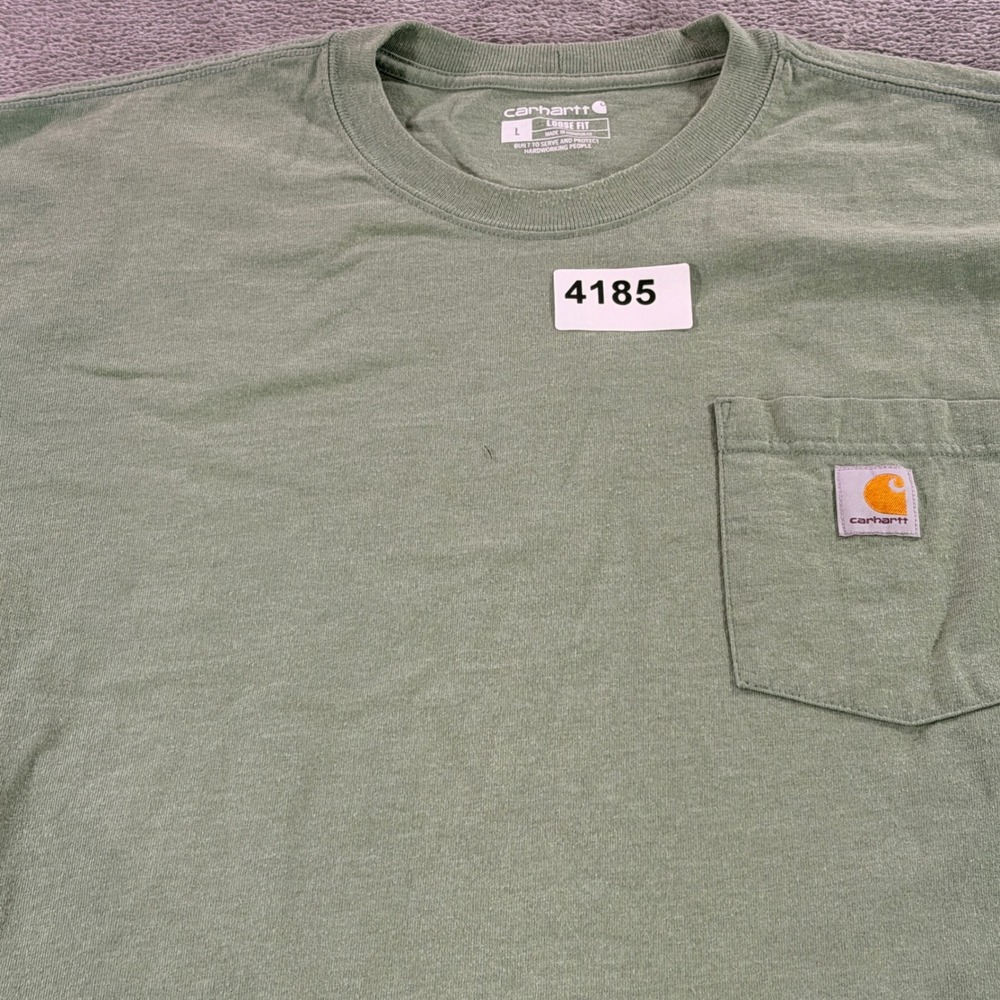 Carhartt Pocket T-Shirt Mens L Green Loose Fit Dog Truck Fishing TK5716-M